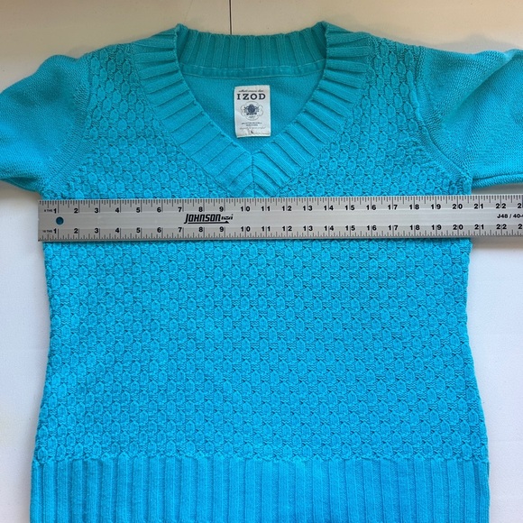 IZOD Women’s V-Neck Textured Knit Turquoise Sweater Size Large - Picture 5 of 9